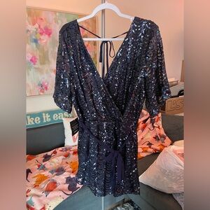 XL NWT Navy Blue Sequin Romper Charlotte Russe